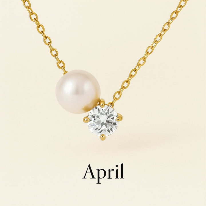 Pearl &amp; Zircon Birthstone Pendant Necklace