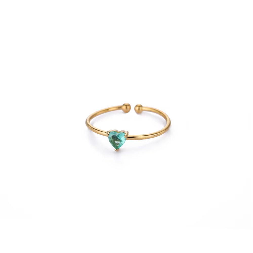 Birthstone Ring Titanium Steel Plated 18K Open Adjustable Gold