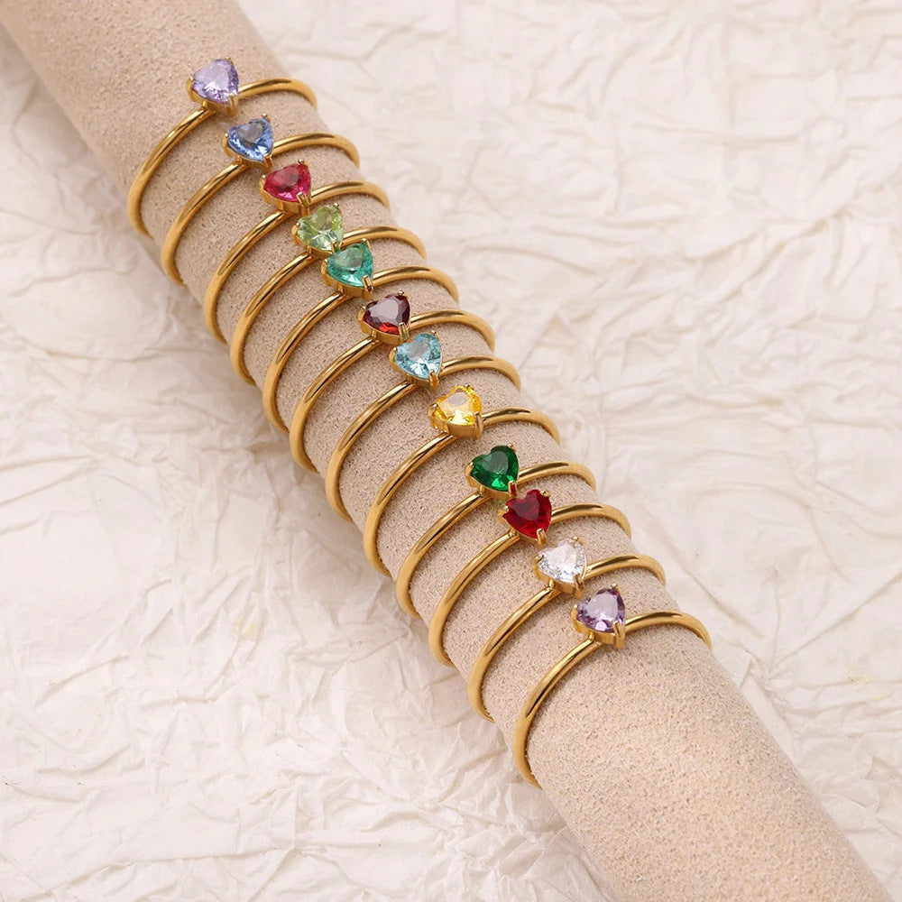 Birthstone Ring Titanium Steel Plated 18K Open Adjustable Gold