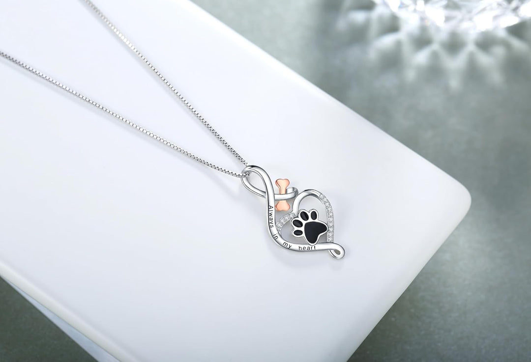 Lucky Paw Necklace with Heart, Bone &amp; Infinity – “Always in My Heart” Pendant