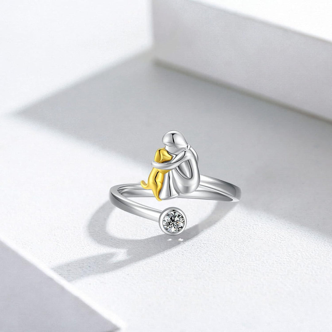 925 Sterling Silver Dog Ring wit Zirconia – Adjustable &amp; Handmade