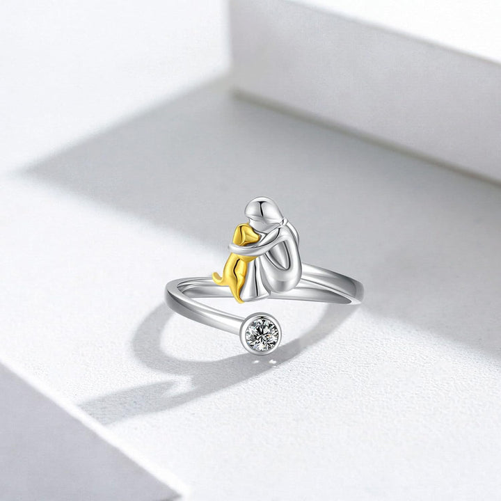 925 Sterling Silver Dog Ring wit Zirconia – Adjustable &amp; Handmade