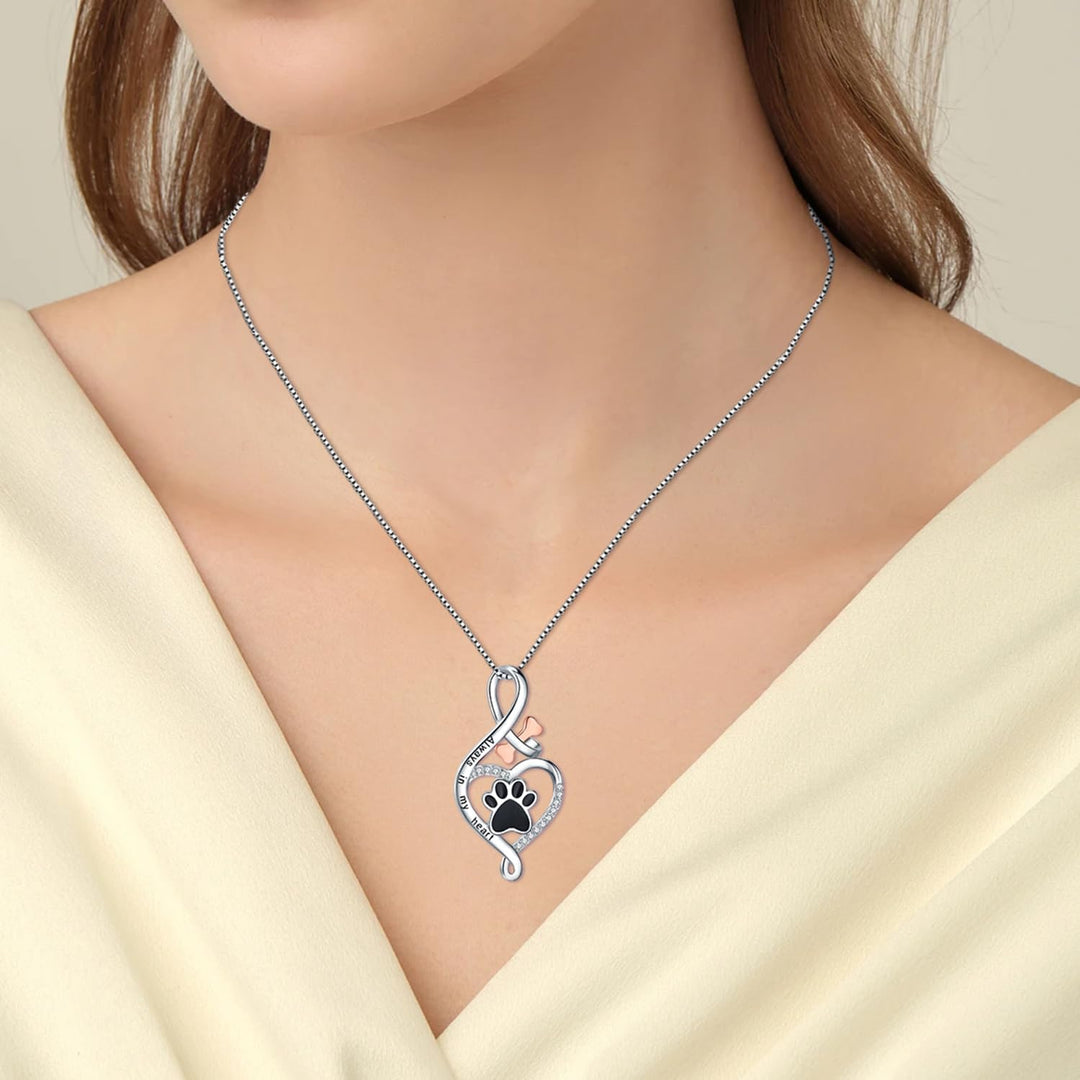 Lucky Paw Necklace with Heart, Bone &amp; Infinity – “Always in My Heart” Pendant