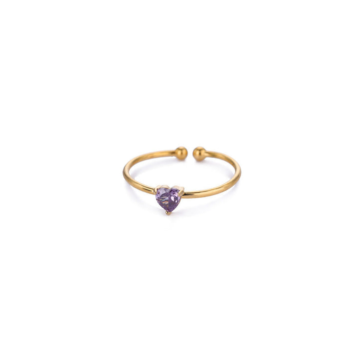 Birthstone Ring Titanium Steel Plated 18K Open Adjustable Gold