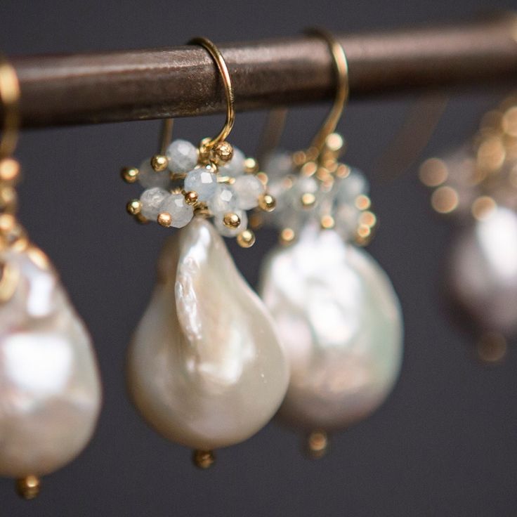 Vintage Aquamarine &amp; Baroque Pearl Earrings