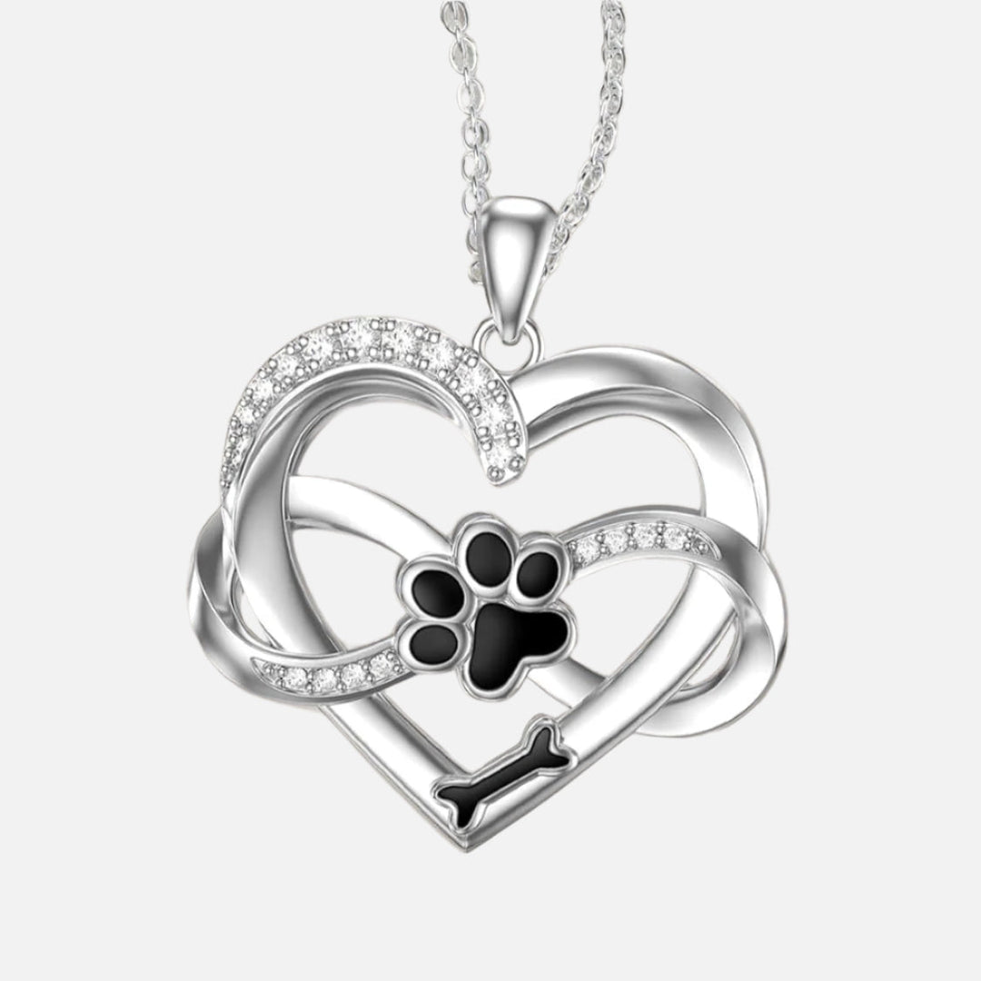 Infinity Heart &amp; Paw Necklace in 925 Sterling Silver with Zirconia