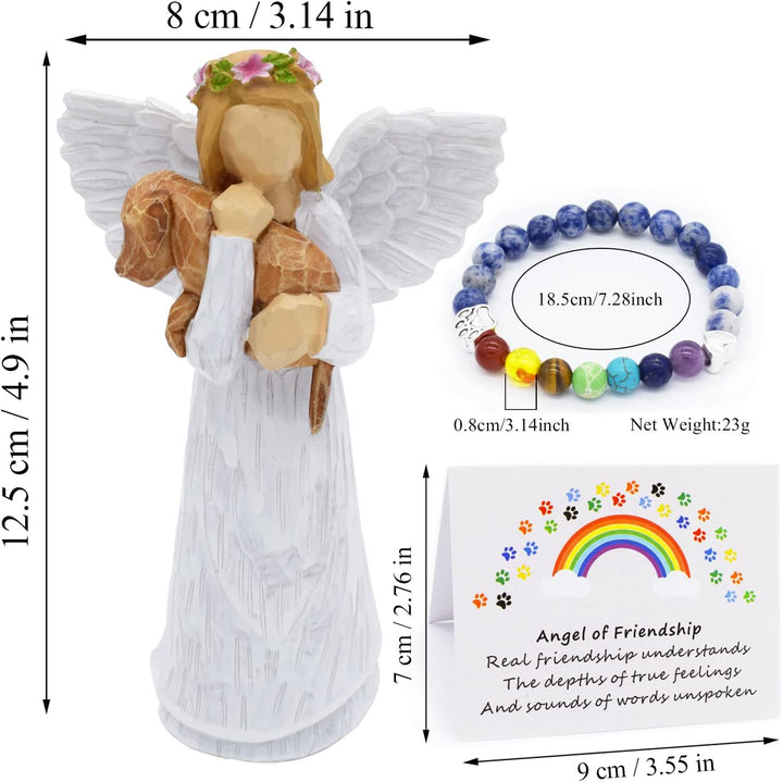 Dog Memorial Gift Set with Angel of Friendship Figurine &amp; Rainbow Bridge Chakra Bracelet
