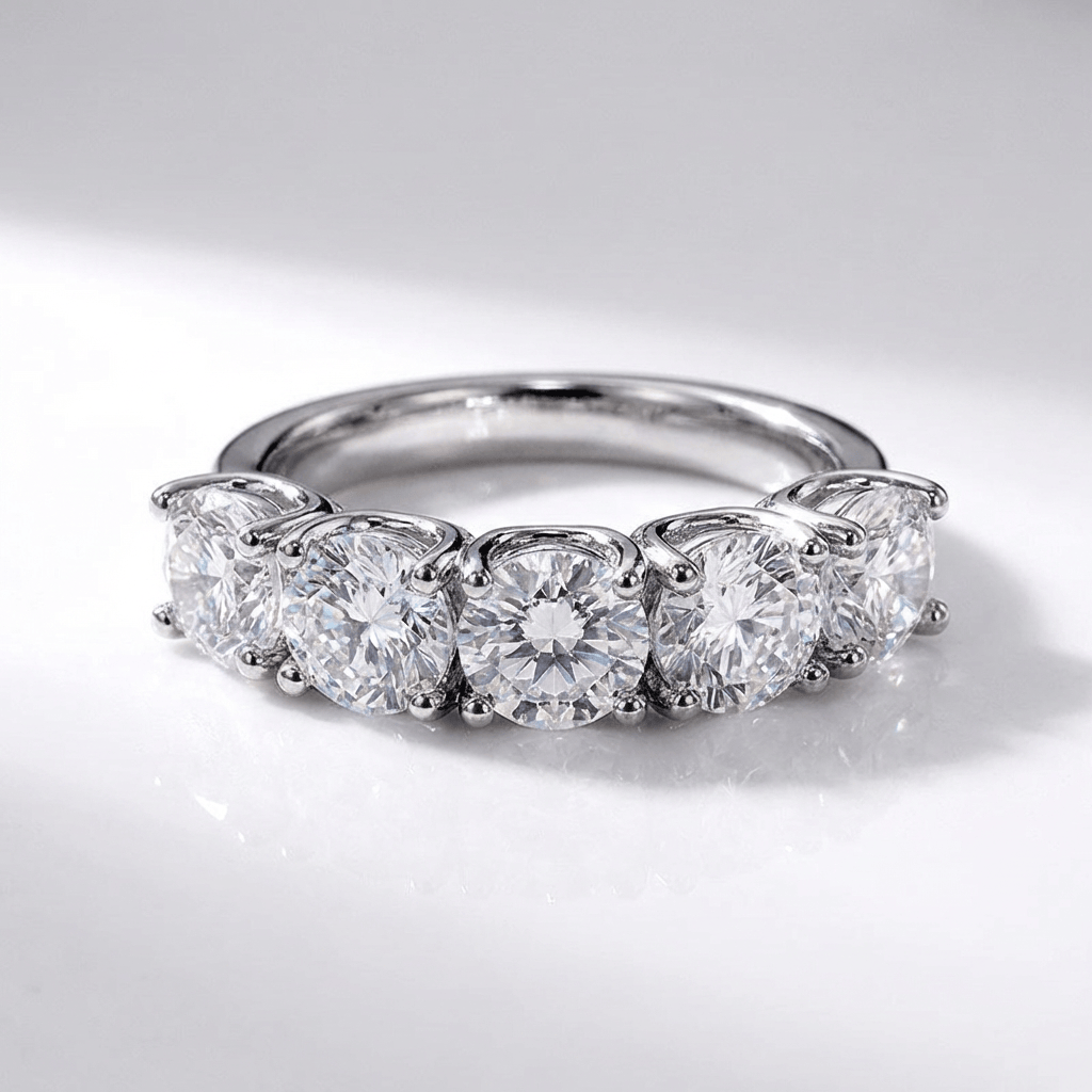 Silver Five Diamond Round Ring