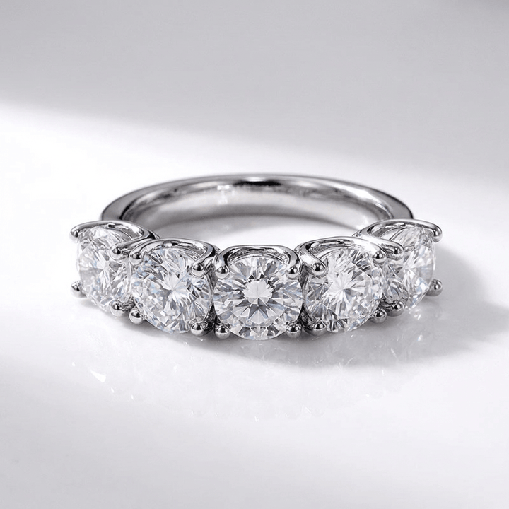 Silver Five Diamond Round Ring