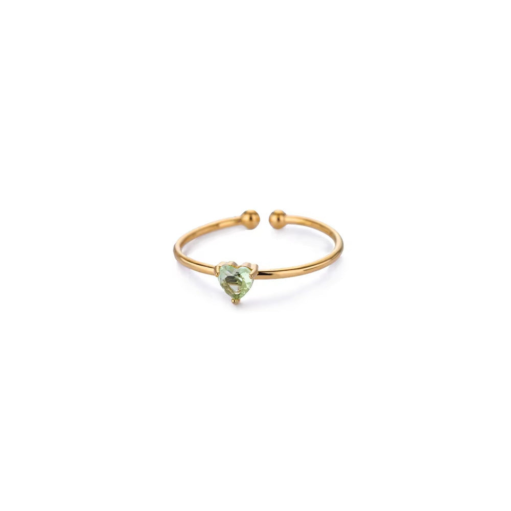Birthstone Ring Titanium Steel Plated 18K Open Adjustable Gold