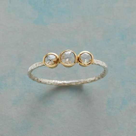 Vintage White Glass Silver &amp; Gold Ring
