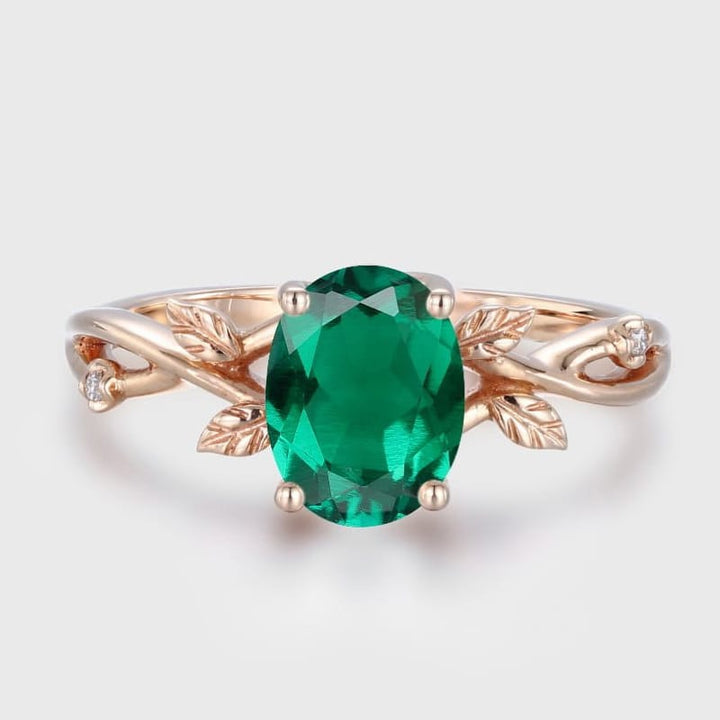 Rose Gold Emerald Leaf Ring
