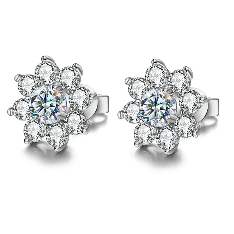 Moissanite Flower Stud Earrings Sterling Silver