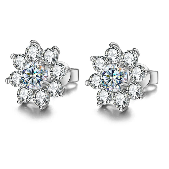 Moissanite Flower Stud Earrings Sterling Silver