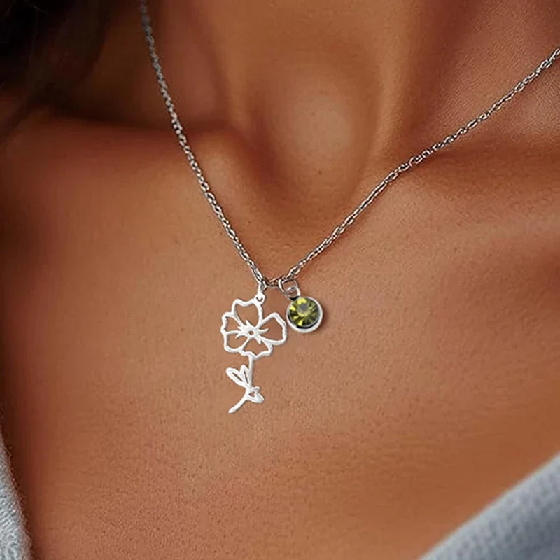 Birthstone Birth Flower Necklace Personalized