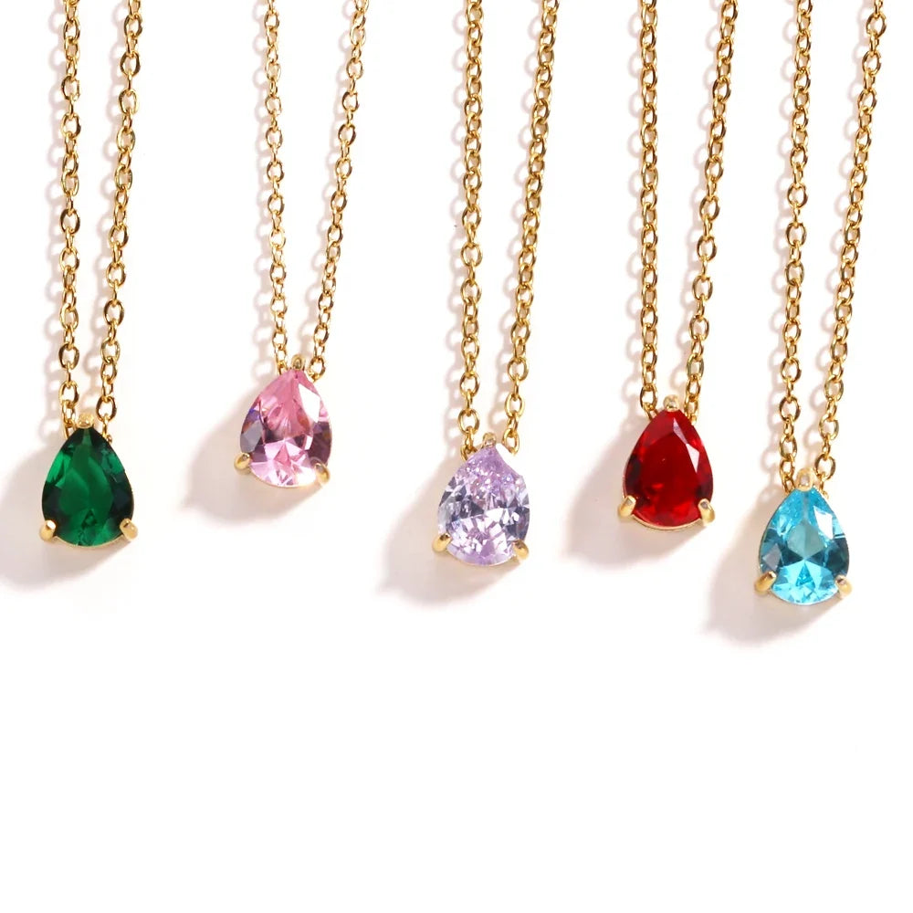 Crystal Teardrop Birthstone Necklace