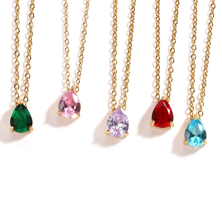 Crystal Teardrop Birthstone Necklace