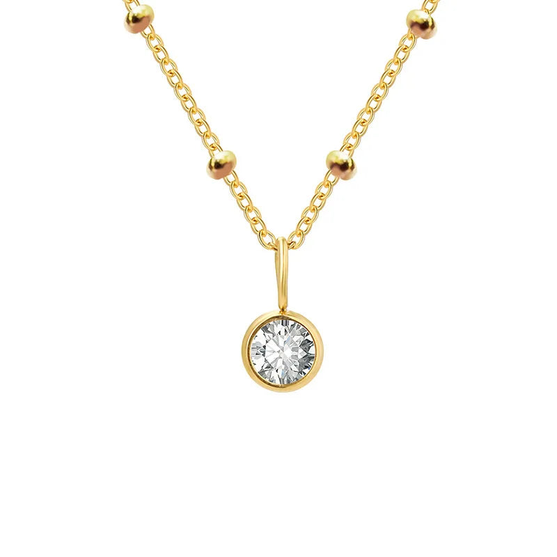 Dainty Birthstone Necklace with Beaded Chain