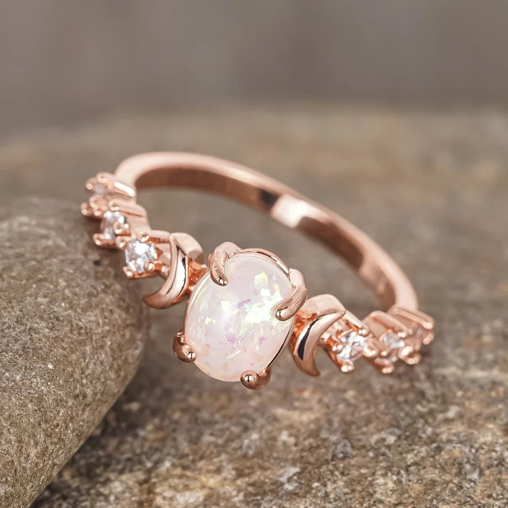 Moonlit Opal Ring with Celestial Sparkle