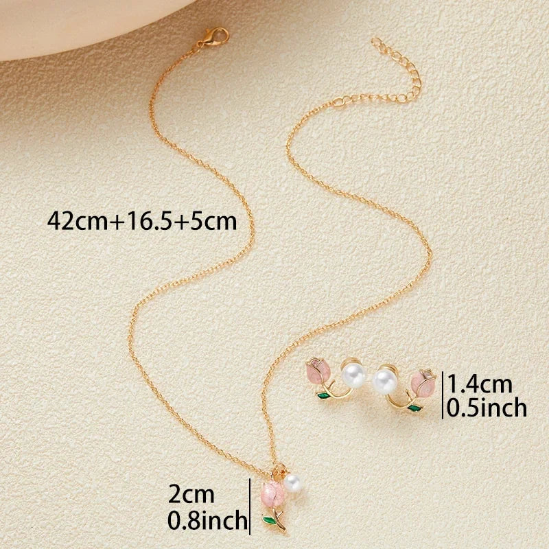 Pink Tulip Garden Necklace &amp; Earrings Set