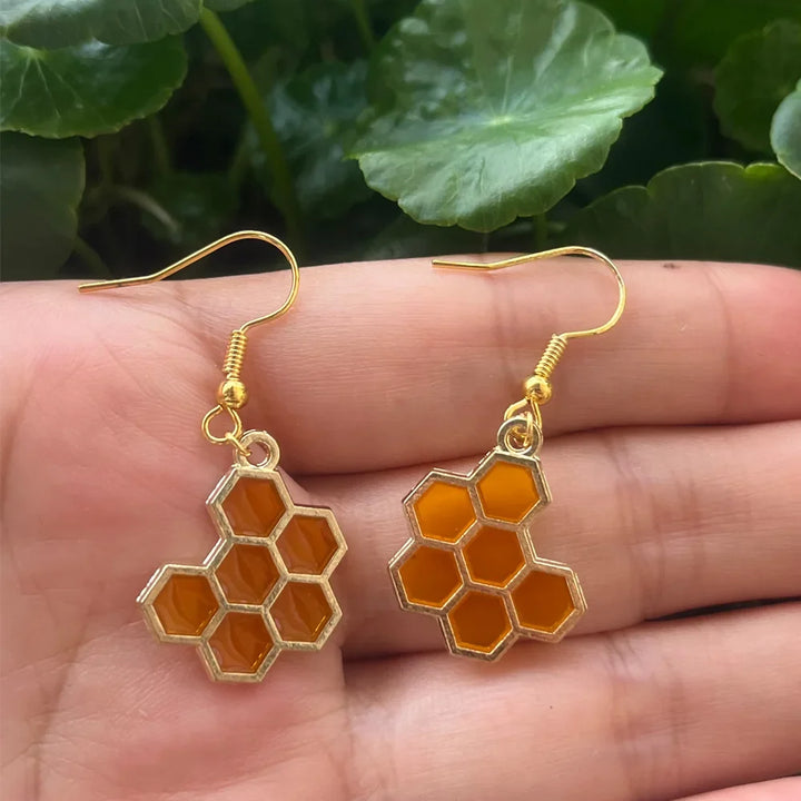 Golden Bee &amp; Honeycomb Crystal Earrings