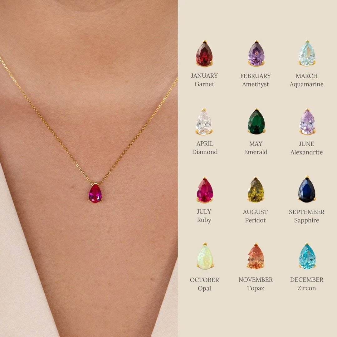 Crystal Teardrop Birthstone Necklace
