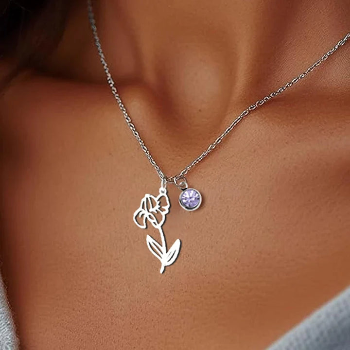 Birthstone Birth Flower Necklace Personalized
