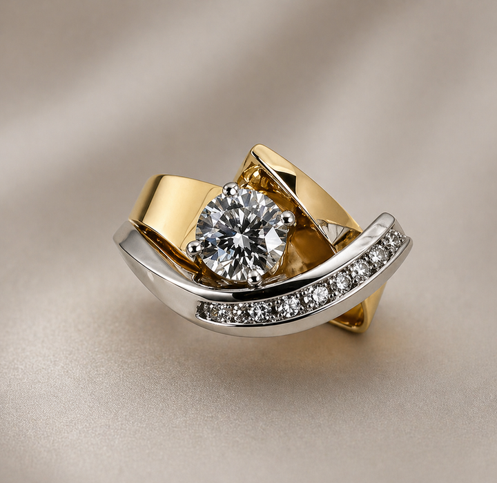Vintage Irregular Gold Silver Zirconia Ring