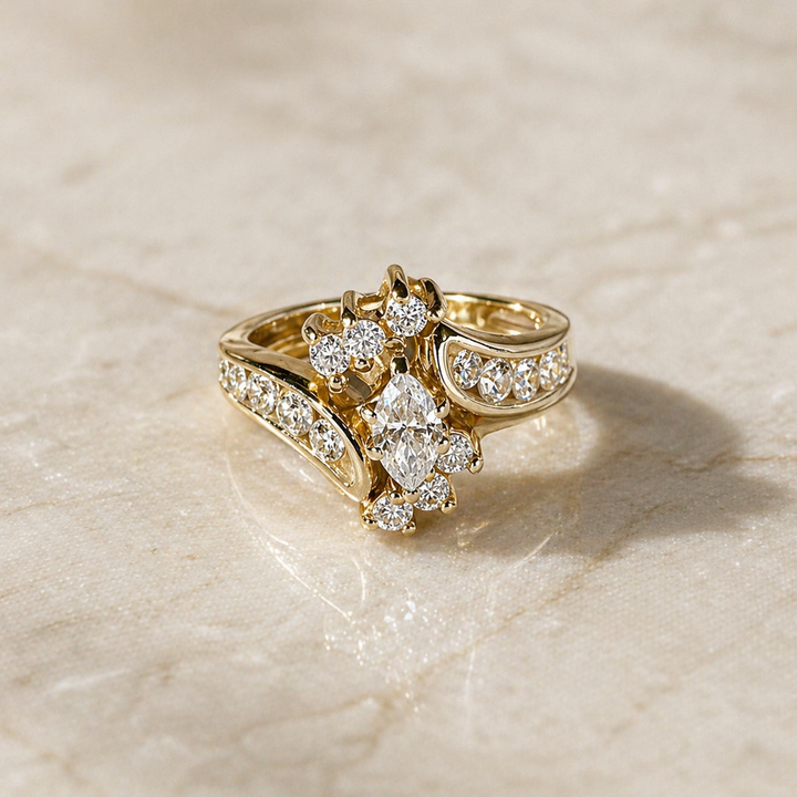 Vintage Gold Inlaid Zirconia Ring