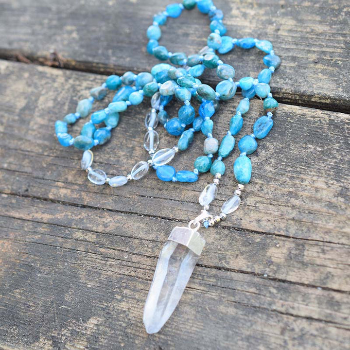 Blue Apatite &amp; Clear Quartz Crystal Necklace
