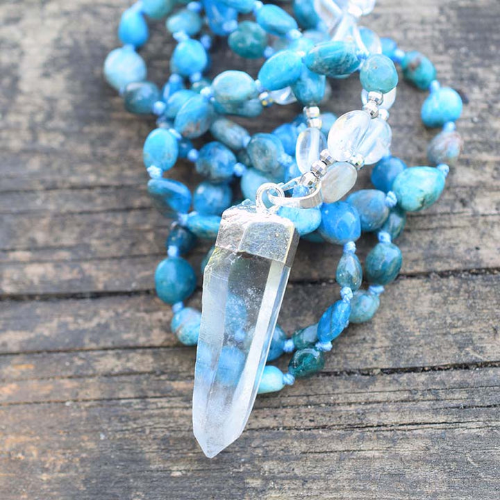 Blue Apatite &amp; Clear Quartz Crystal Necklace