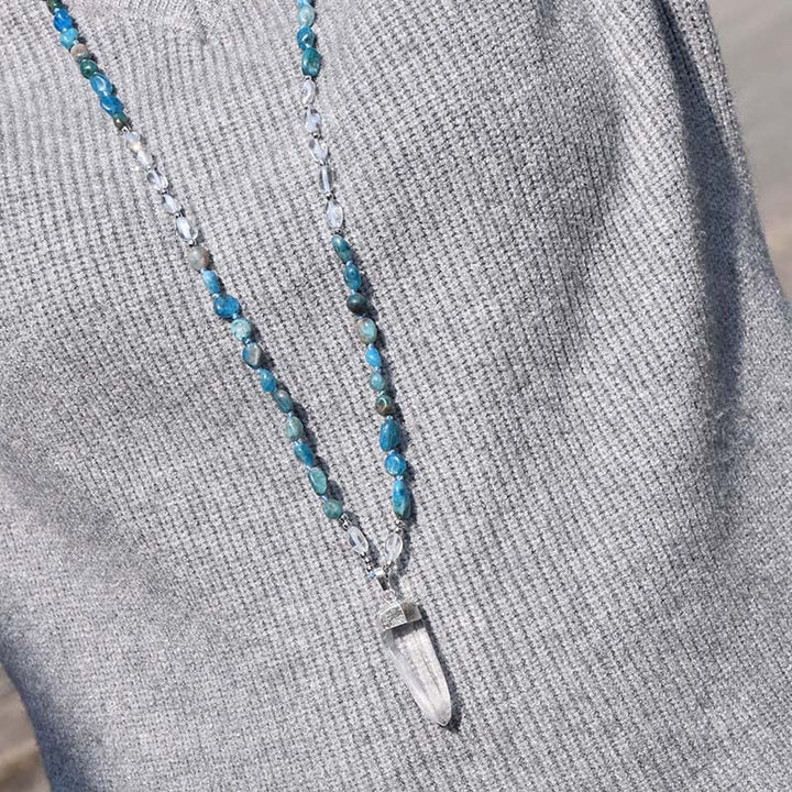 Blue Apatite &amp; Clear Quartz Crystal Necklace