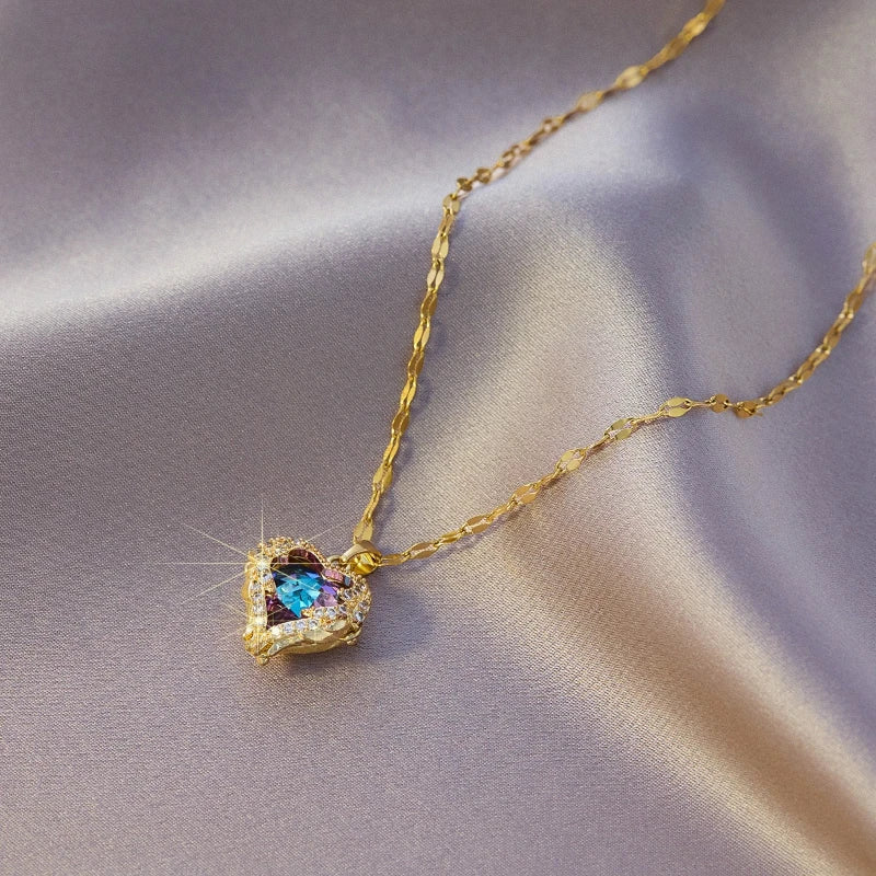 Crystal Ocean Heart Pendant Necklace