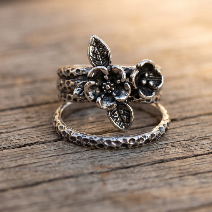 Vintage Flower Silver Layer Ring
