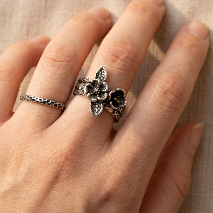 Vintage Flower Silver Layer Ring