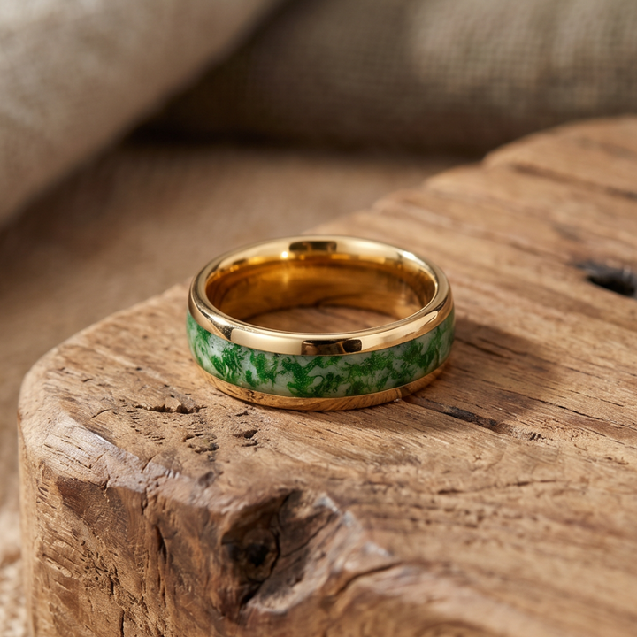 Deep Green Gold Inlay Ring