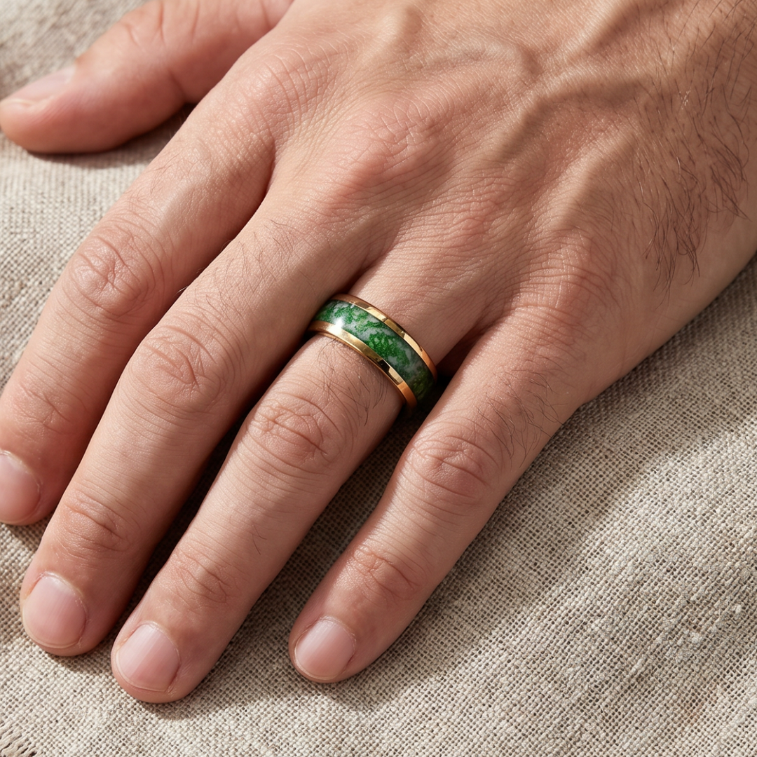 Deep Green Gold Inlay Ring