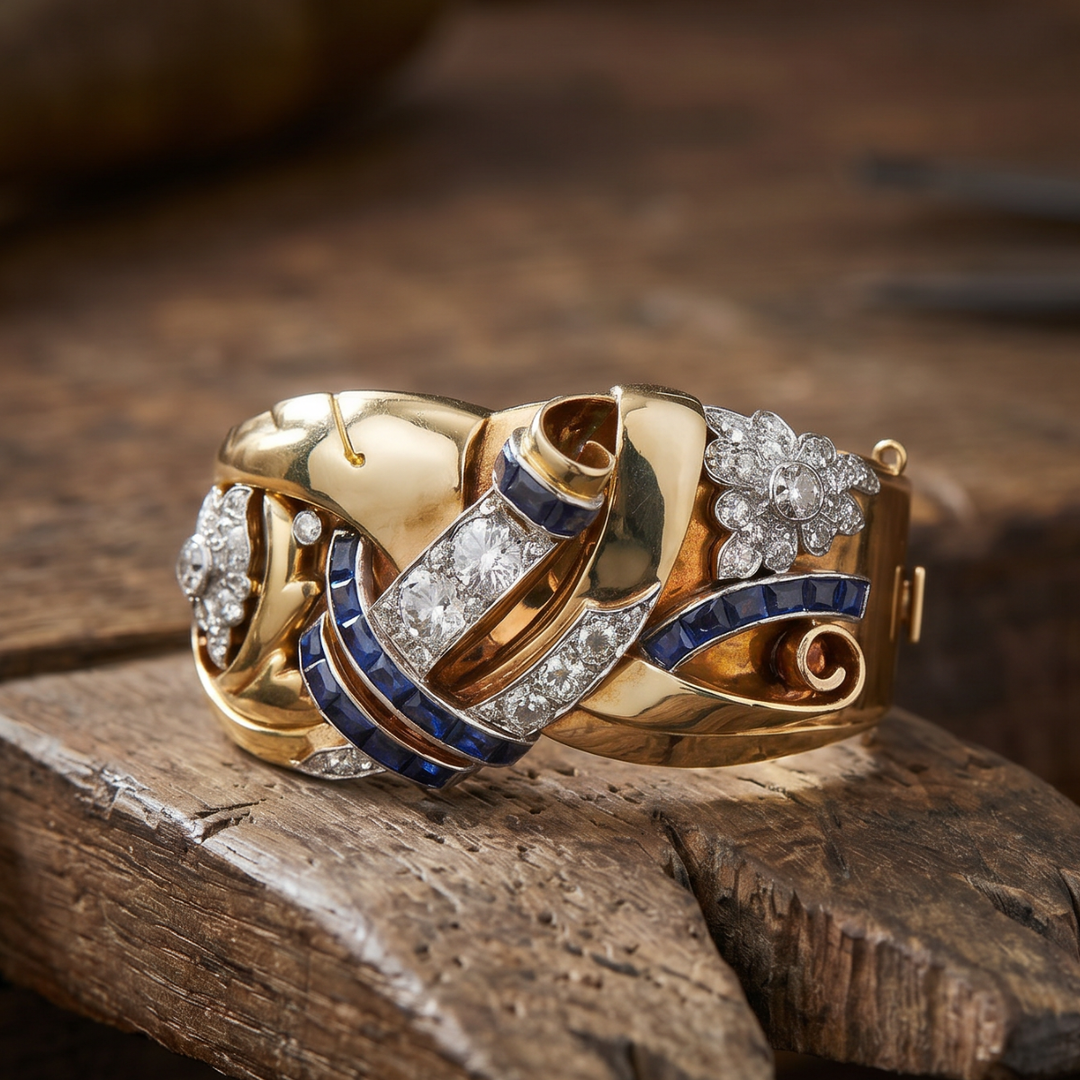 Vintage Gold Blue Zirconia Ring