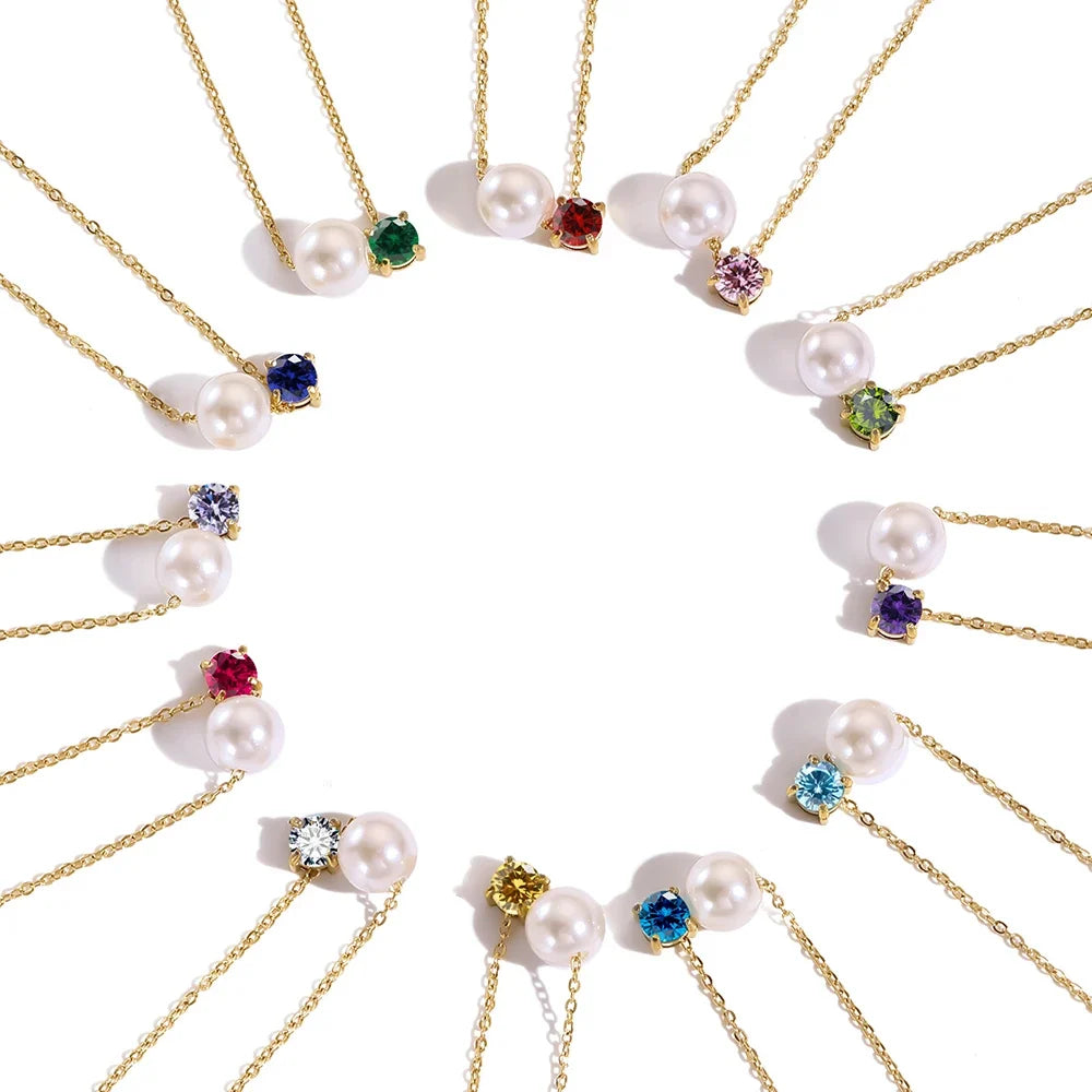 Pearl &amp; Zircon Birthstone Pendant Necklace