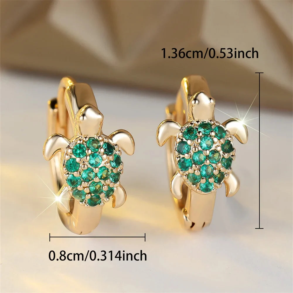 Sea Turtle Hoop Earrings with Sparkling Zircon