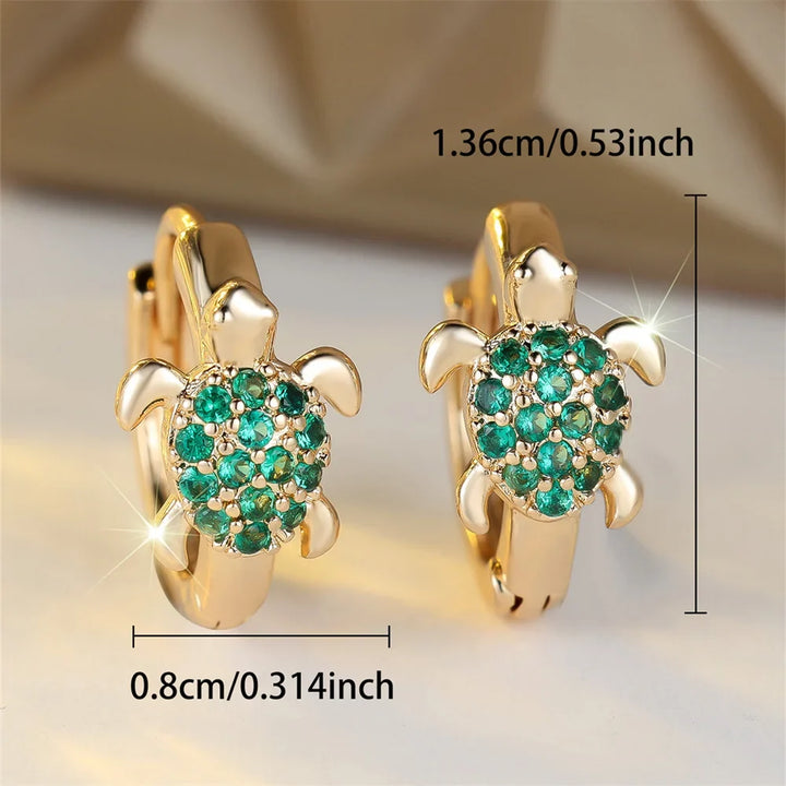 Sea Turtle Hoop Earrings with Sparkling Zircon