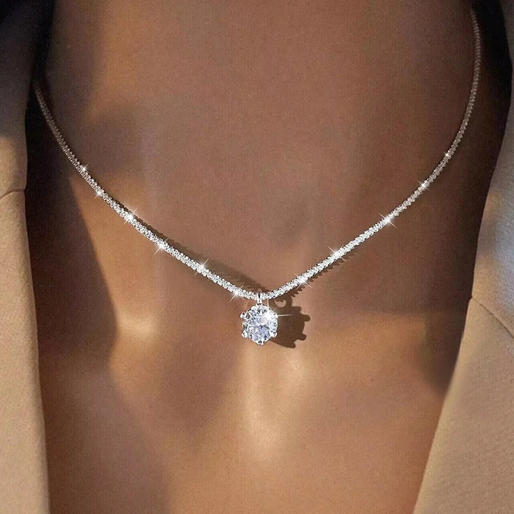 Moissanite Solitaire Pendant Sterling Silver Necklace