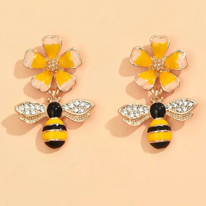 Bee &amp; Sunflower Drop Earrings