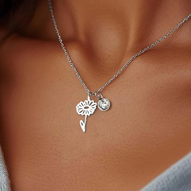Birthstone Birth Flower Necklace Personalized