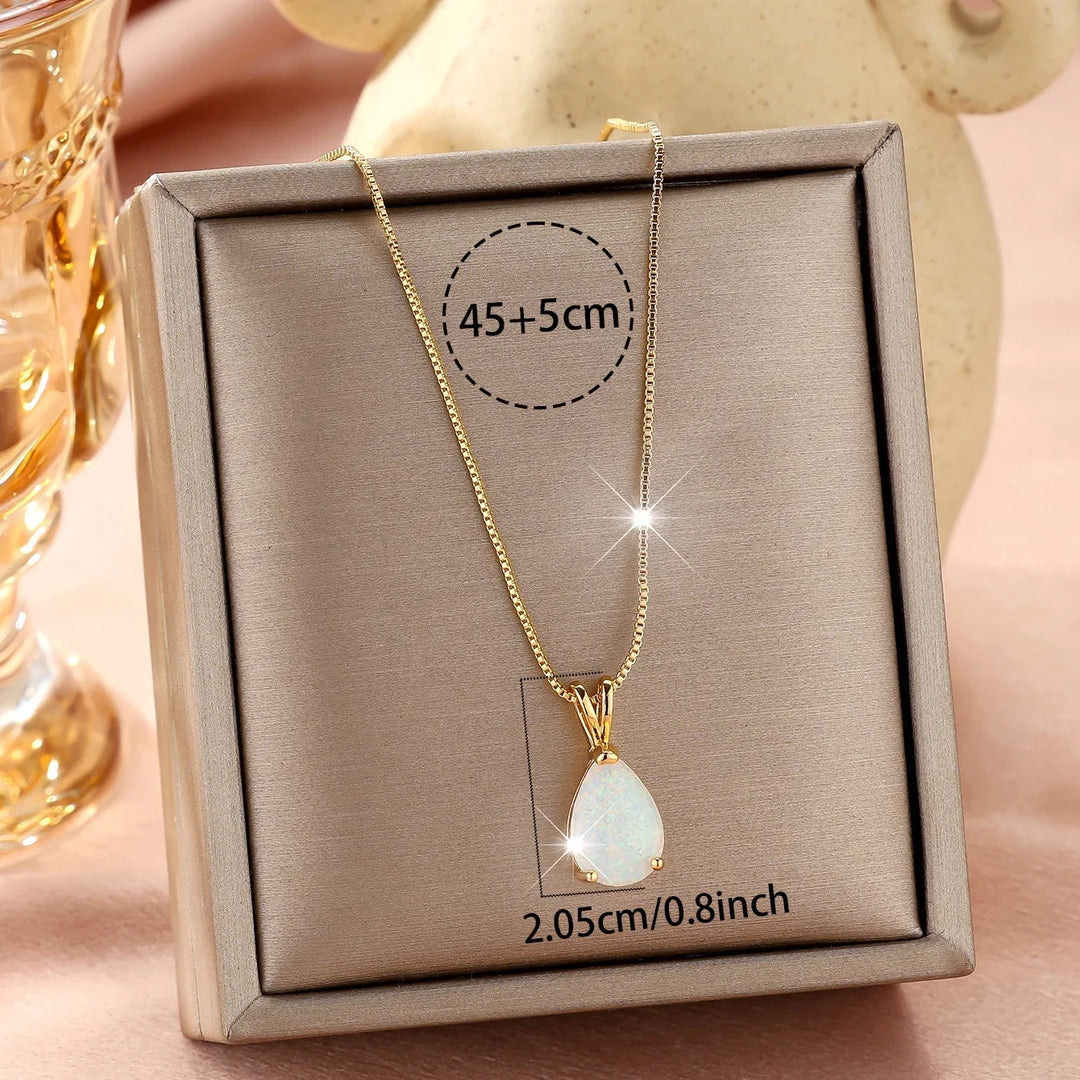 Opal Teardrop Gold Pendant Necklace