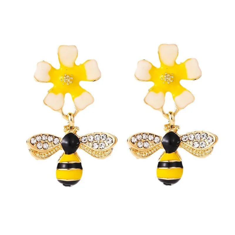 Bee &amp; Sunflower Drop Earrings