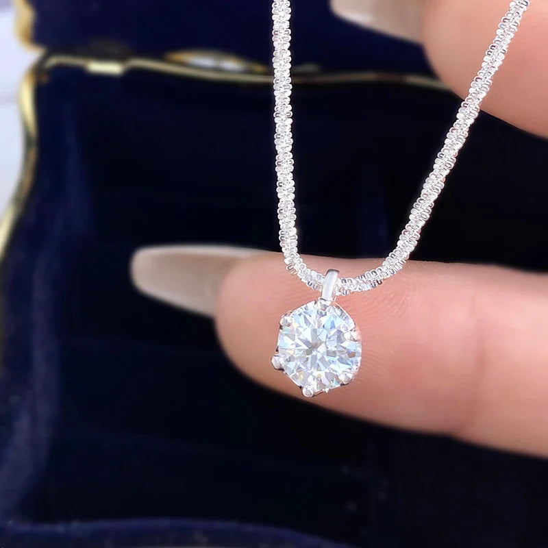 Moissanite Solitaire Pendant Sterling Silver Necklace