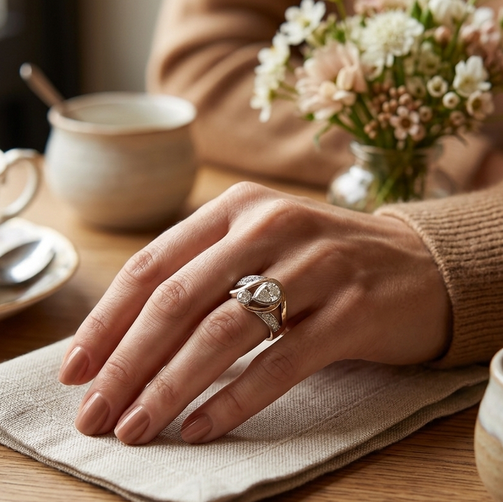 Vintage Irregular Gold Silver Zirconia Ring