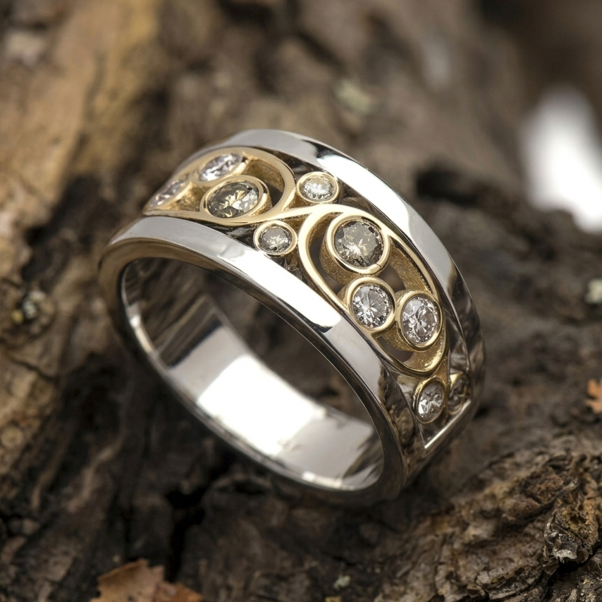 Vintage Ivy Gold Silver Zirconia Ring