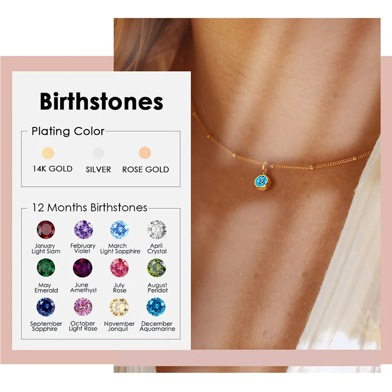 Dainty Birthstone Necklace with Beaded Chain